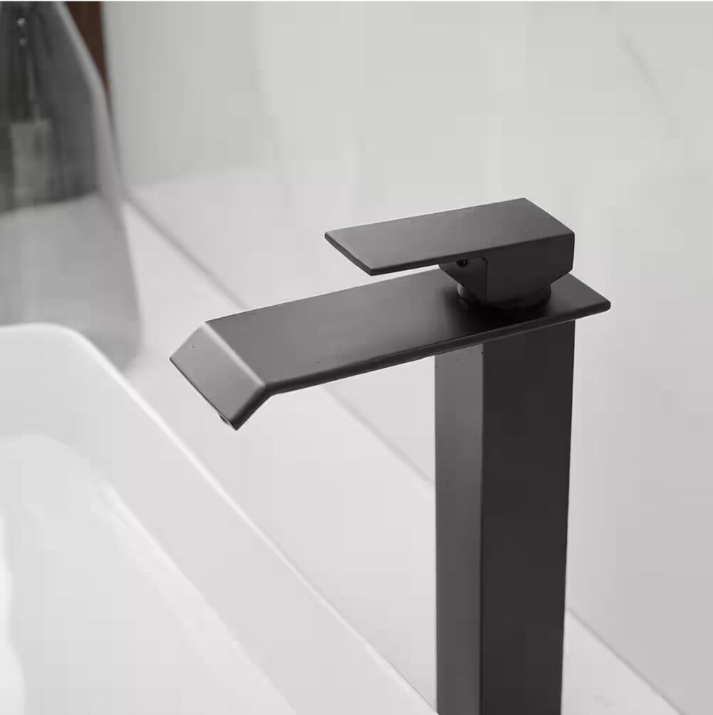 Waterfall Single Hole Single Handle Bathroom Vessel Sink Faucet With Pop-up Drain Assembly in Matte Black - Image 3